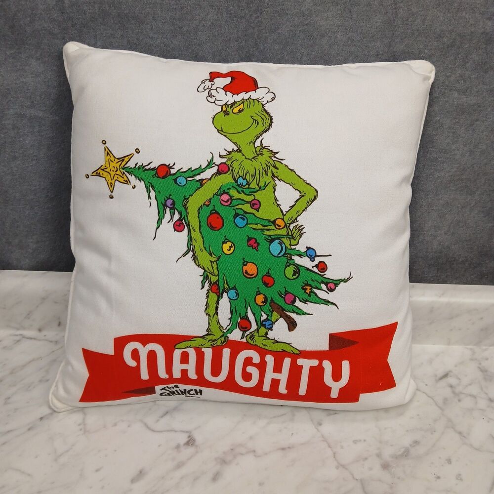 Dr. Seuss Grinch Pillow naughty & nice Christmas pillow White